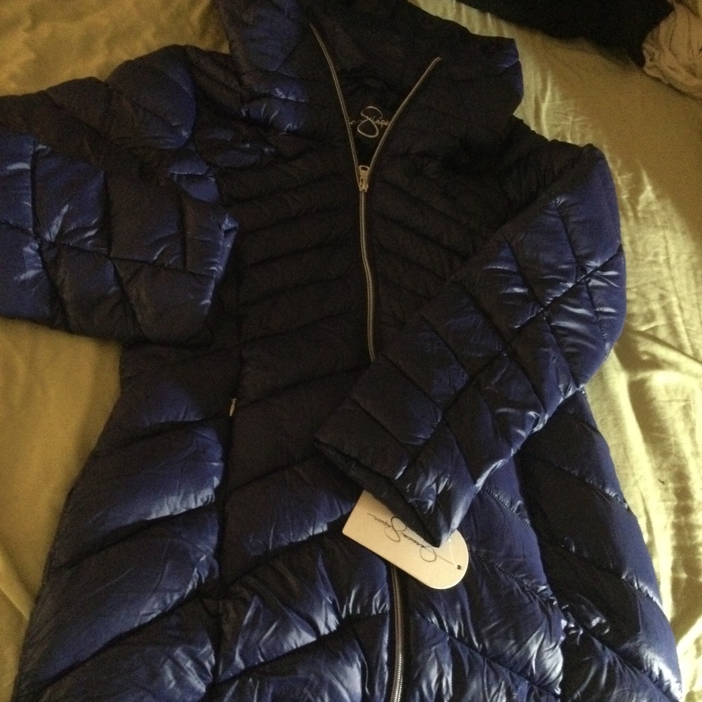 Jessica Simpson NWT! duck down lightweight quilted blue winter coat w/hood, sz M